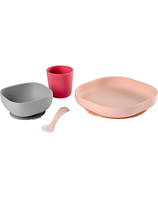 Béaba Meal Set - 4 pcs - Silicone - Pink Meal Sets