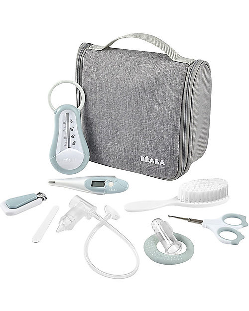 Béaba OUTLET - Filled Hanging Beauty Case - Green Blue - Everything You Need Always at Hand - Showroom Sample Kit Toilette Baby