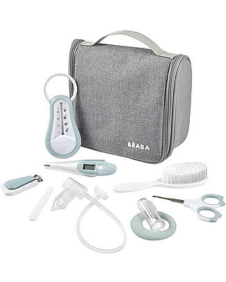 Béaba OUTLET - Filled Hanging Beauty Case - Green Blue - Everything You Need Always at Hand - Showroom Sample Kit Toilette Baby