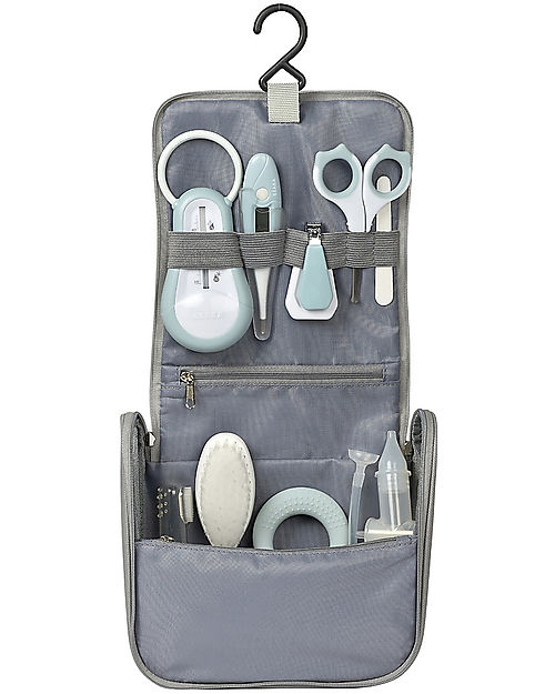 Béaba OUTLET - Filled Hanging Beauty Case - Green Blue - Everything You Need Always at Hand - Showroom Sample Kit Toilette Baby
