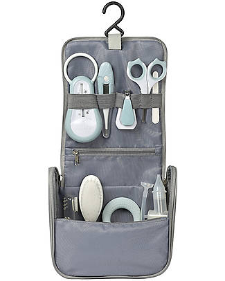 Béaba OUTLET - Filled Hanging Beauty Case - Green Blue - Everything You Need Always at Hand - Showroom Sample Kit Toilette Baby