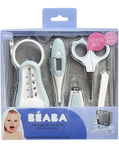 Béaba OUTLET - Filled Hanging Beauty Case - Green Blue - Everything You Need Always at Hand - Showroom Sample Kit Toilette Baby