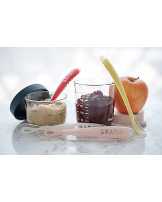 Béaba Set of 2 Graduated High Quality Glass Containers for Food with Hermetic Cap- 150 ml Pink + 250 ml Dark Blue Food Containers