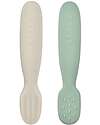 Béaba Set of 2 silicone pre-spoons - Sage green/velvet grey Cutlery
