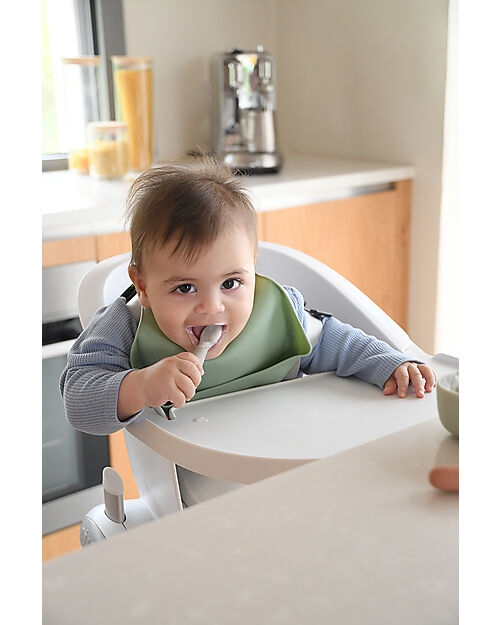 Béaba Set of 2 silicone pre-spoons - Sage green/velvet grey Cutlery