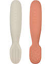 Béaba Set of 2 silicone pre-spoons - Terracotta/velvet grey Cutlery