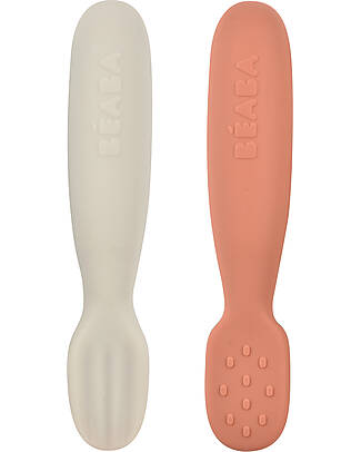 Béaba Set of 2 silicone pre-spoons - Terracotta/velvet grey Cutlery