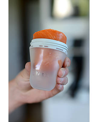 Béaba Set of 3 Food Portions 200 ml - Grey and Green Lids - Silicone - Practical and Stackable Food Containers