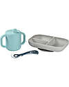 Béaba Silicone Learning Set - Divided Plate + Cup + 2nd Age Spoon - Blue and Grey Meal Sets