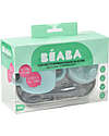 Béaba Silicone Learning Set - Divided Plate + Cup + 2nd Age Spoon - Blue and Grey Meal Sets