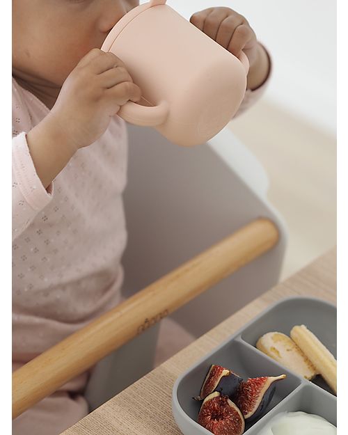 Béaba Silicone Learning Set - Divided Plate + Cup + 2nd Age Spoon - Pink and Grey Meal Sets
