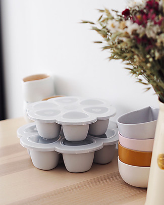 Béaba Silicone Multiportions for Food - Grey - 6x150 ml - Time Saver Snack and Formula Containers
