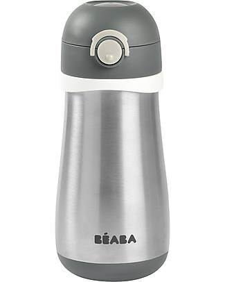 Béaba Stainless Steel Bottle with Handle - 350 ml - Mineral Grey Non-Thermal Water Bottles