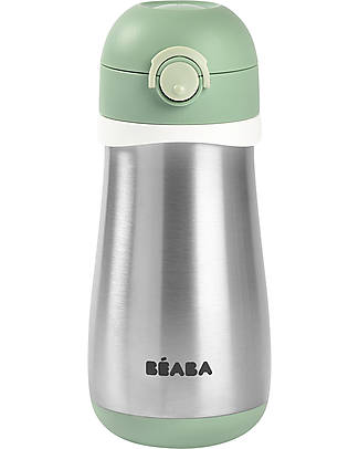 Béaba Stainless Steel Bottle with Handle - 350 ml - Sage Green Non-Thermal Water Bottles