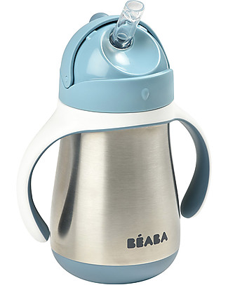 Béaba Stainless Steel Straw Cup - 250 ml - Blue - To Learn Drink by Himself Teats