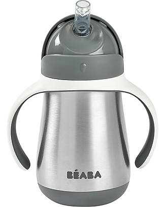 Béaba Stainless Steel Straw Cup - 250 ml - Mineral Grey - To Learn Drink by Himself Cups