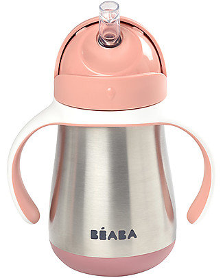 Béaba Stainless Steel Straw Cup - 250 ml - Pink - To Learn Drink by Himself Teats