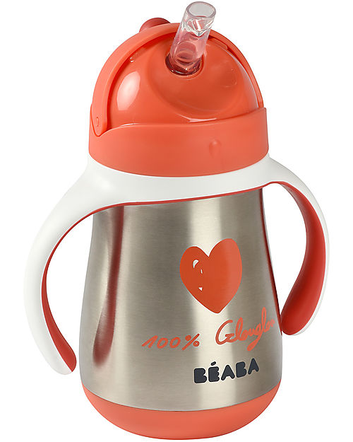 Béaba Stainless Steel Straw Cup - 250 ml - Red - To Learn Drink by Himself Baby Bottles