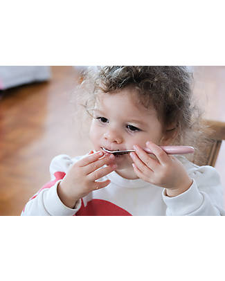 Béaba Stainless Steel Training Cutlery - Fork + Spoon + Knife Set - Pink Cutlery