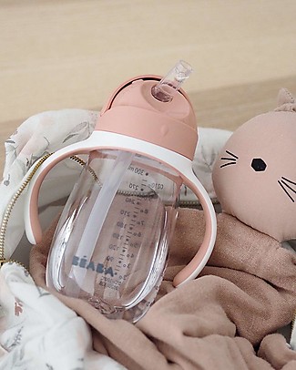 Béaba Straw Cup - 300 ml - Pink - To Learn Drink by Himself Anti-Colic Baby Bottles