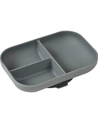 Béaba Suction Plate Divided - Mineral Grey - Silicone Bowls & Plates