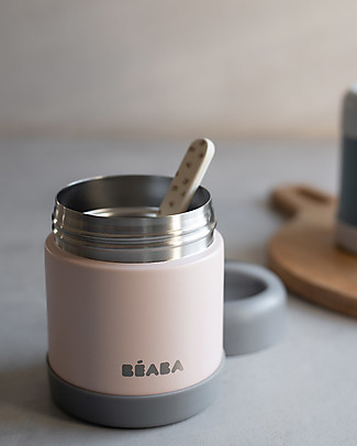 Béaba Thermal Container for Food - Stainless Steel - Grey and Pink - 300 ml Snack Boxes