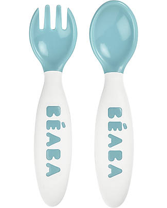Béaba Training Ergonomic Fork and Spoon Set - Blue - from 8 Months Cutlery