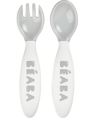 Béaba Training Ergonomic Fork and Spoon Set - Grey - from 8 Months Cutlery