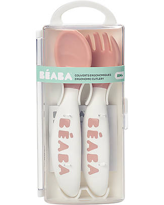Béaba Training Ergonomic Fork and Spoon Set - Pink - from 8 Months Cutlery
