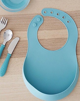 Béaba Waterproof Bib with Food Catching Pocket - Silicone - Azzurro Waterproof Bibs