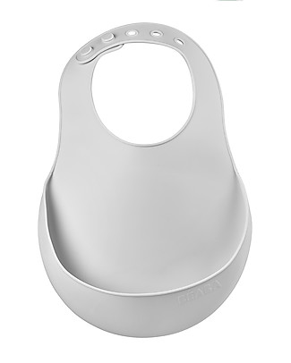 Béaba Waterproof Bib with Food Catching Pocket - Silicone - Grey Waterproof Bibs