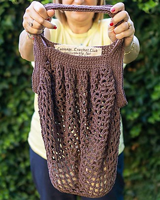 Cabbage Crochet Club for Family Nation Mauve Everyday Bag with Pink Gros Ribbon - 100% Handmade with recycled yarns Tote Bags