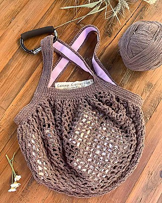Cabbage Crochet Club for Family Nation Mauve Everyday Bag with Pink Gros Ribbon - 100% Handmade with recycled yarns Tote Bags
