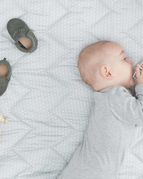 Camcam Copenhagen Quilted Baby Blanket, Sashiko Mint - 100x100 cm, Organic Cotton Muslin Swaddle