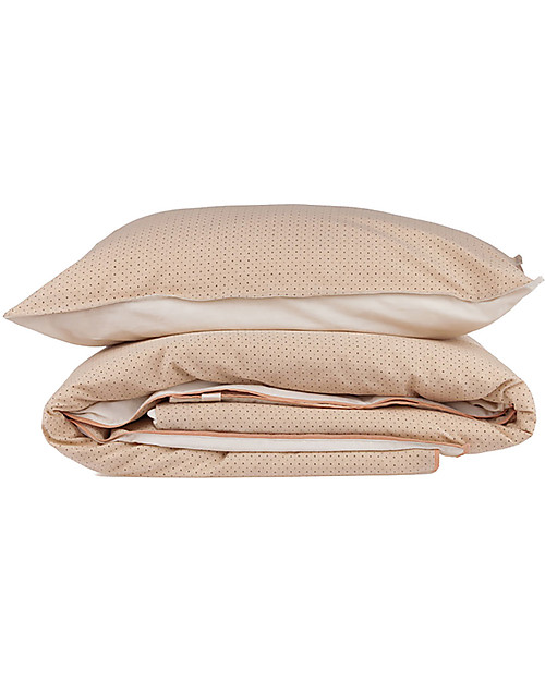 Camomile London Polka Dot Cot Duvet Cover, Peach/Parchment - 120 x 150 cm - 100% cotton Duvet Sets