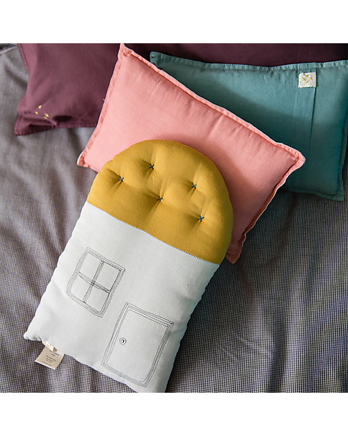 Camomile London Tall House Cushion, Aqua/Golden, 24 x 38 cm - The perfect gift idea! Cushions