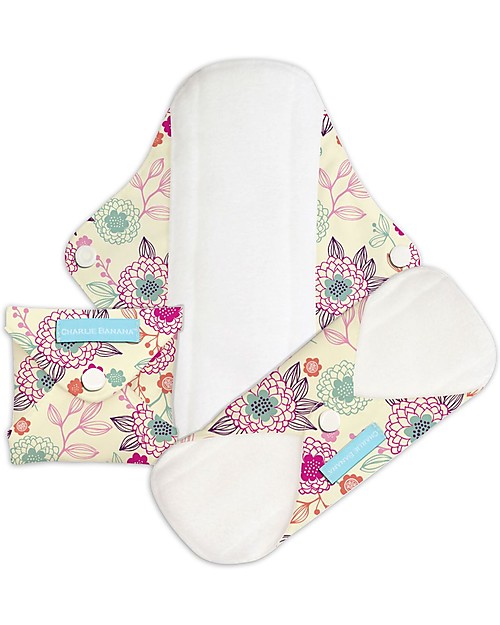 Charlie Banana Pack of 3 Washable Feminine Pads Regular, Peony Blossom Napkins