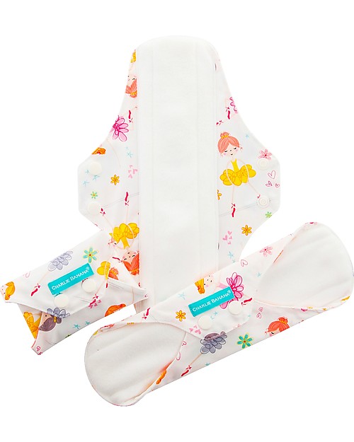 Charlie Banana Pack of 3 Washable Feminine Pads Super, Diva Ballerina Napkins