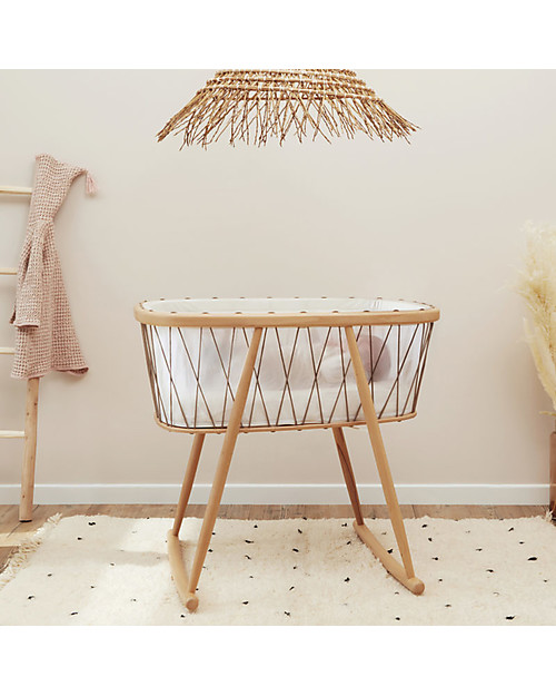 Charlie Crane KUMI Cradle with Transparent Mesh - Hazelnut Laces - Lateral Oscillation Cribs & Moses Baskets