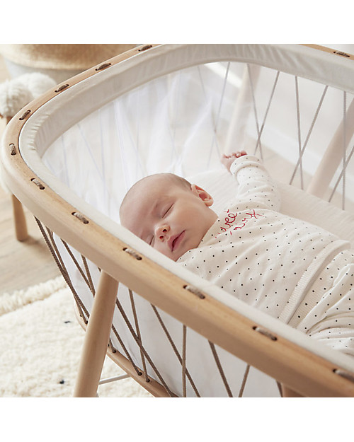Charlie Crane KUMI Cradle with Transparent Mesh - Hazelnut Laces - Lateral Oscillation Cribs & Moses Baskets