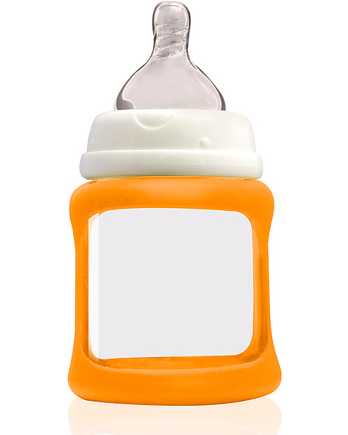 Cherub Baby Colour Change Glass Baby Bottle Wide Neck 150 ml, Orange - Anti-colic, 0-3 months teat Baby Bottles Accessories