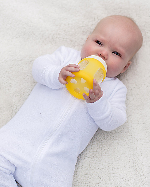 Cherub Baby Colour Change Glass Baby Bottle Wide Neck 150 ml, Yellow - Anti-colic, 0-3 months teat Baby Bottles Accessories