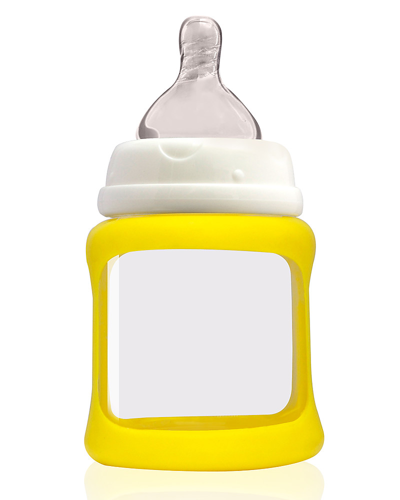 Cherub Baby Colour Change Glass Baby Bottle Wide Neck 150 Ml Yellow Anti Colic 0 3 Months Teat Unisex Bambini