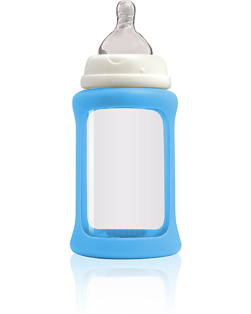 Cherub Baby Colour Change Glass Baby Bottle Wide Neck 240 ml, Blue