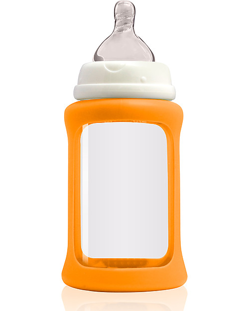 Cherub Baby Colour Change Glass Baby Bottle Wide Neck 240 ml, Orange - Anti-colic, 3-6 months teat Baby Bottles Accessories