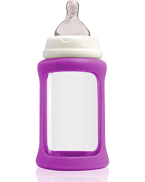 Cherub Baby Colour Change Glass Baby Bottle Wide Neck 240 ml, Purple - Anti-colic, 3-6 months teat Baby Bottles Accessories