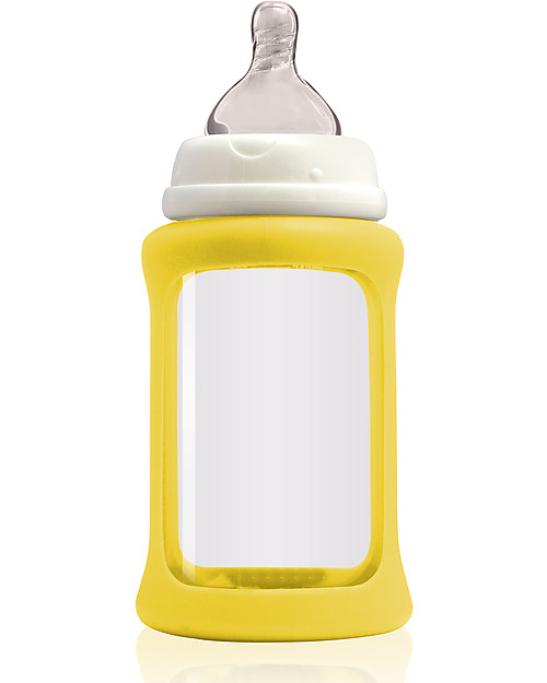 Cherub Baby Colour Change Glass Baby Bottle Wide Neck 240 ml, Yellow - Anti-colic, 3-6 months teat Baby Bottles Accessories