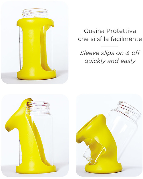 Cherub Baby Colour Change Glass Baby Bottle Wide Neck 240 ml, Yellow - Anti-colic, 3-6 months teat Baby Bottles Accessories