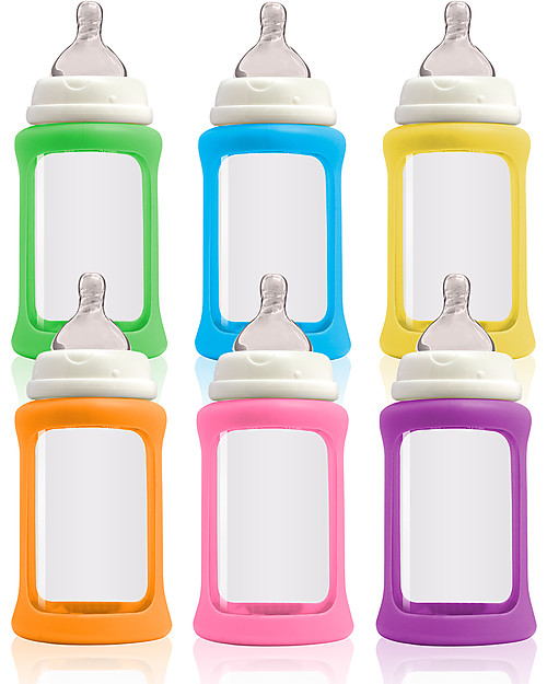 Cherub Baby Colour Change Glass Baby Bottle Wide Neck 240 ml, Yellow - Anti-colic, 3-6 months teat Baby Bottles Accessories