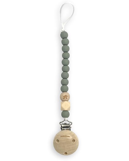 Chewies&more Engraved Pacifier Clip - Elephant - Dark Sage Pacifier Chains